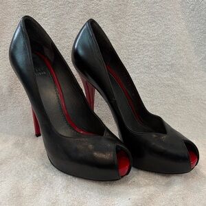 Stuart Weitzman Black and Red Peep Toe Heels